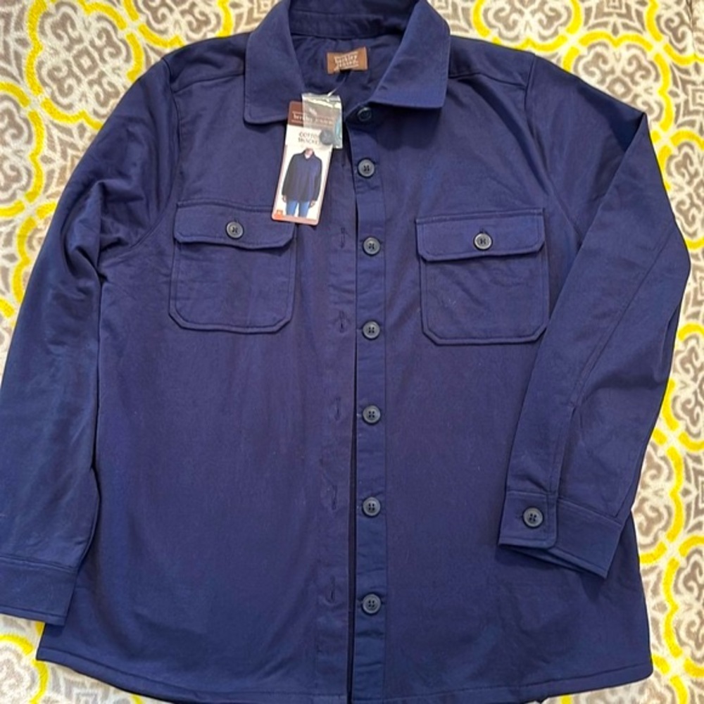 NEW NWT - blue button up Shacket / shirt jacket with side pockets and collar.